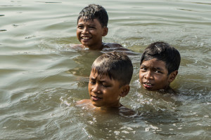 Jakarta Harbor Children Swimming